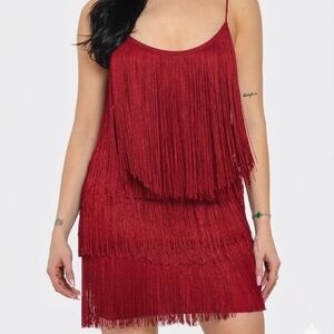 NEW NWT Vibrant Red Fringe Flapper Dress Large